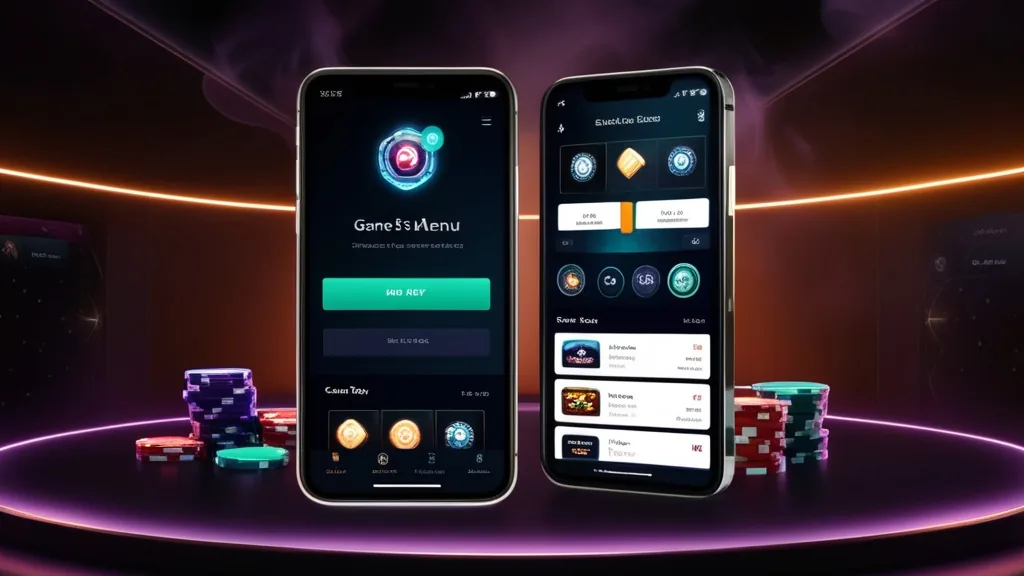 Smartphone displaying a mobile casino game lobby with bright menu options