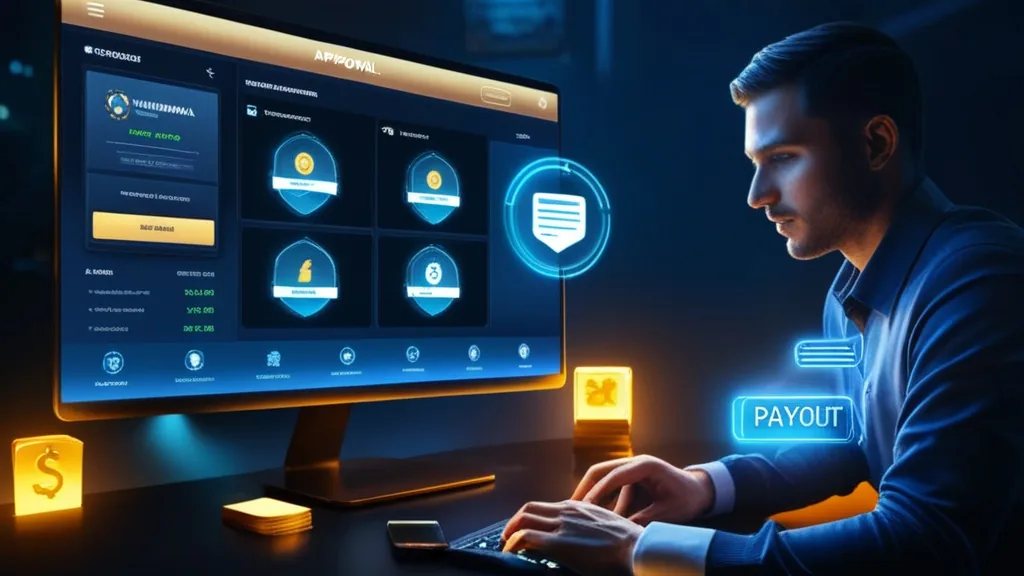 A step-by-step withdrawal dashboard in a dark casino setting