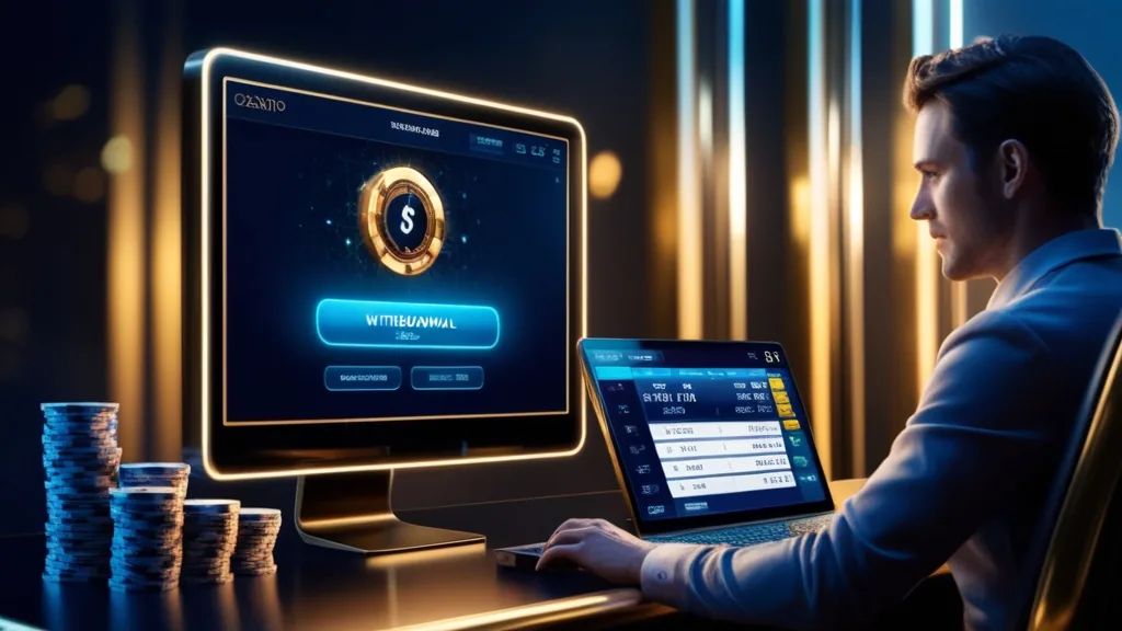 A casino cashier screen showing payout status and withdrawal timing