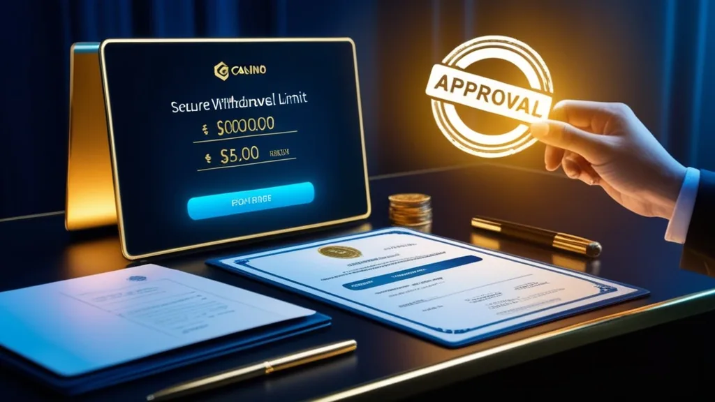 A verification and withdrawal limits scene in a dark casino interface