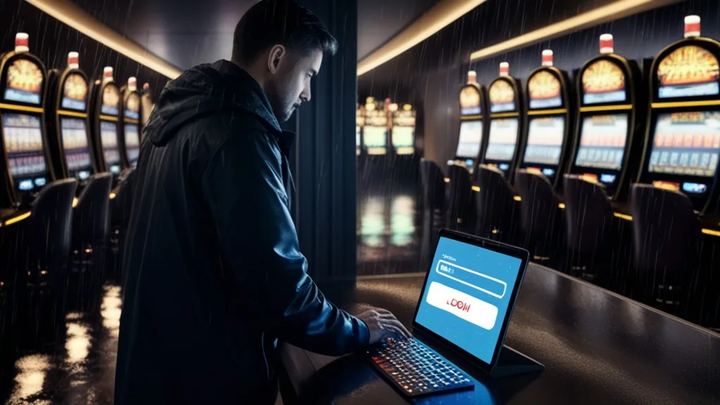 Player troubleshooting a casino login problem on a glowing screen in a dark setting
